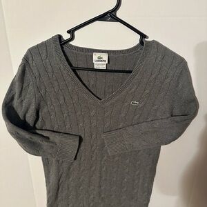 Lacoste Women's Gray V-Neck Sweater